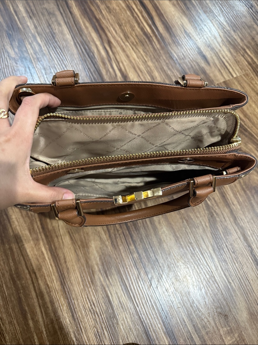 Michael Kors Tan and Beige Signature Satchel with Gold Hardware - Picture 4 of 7